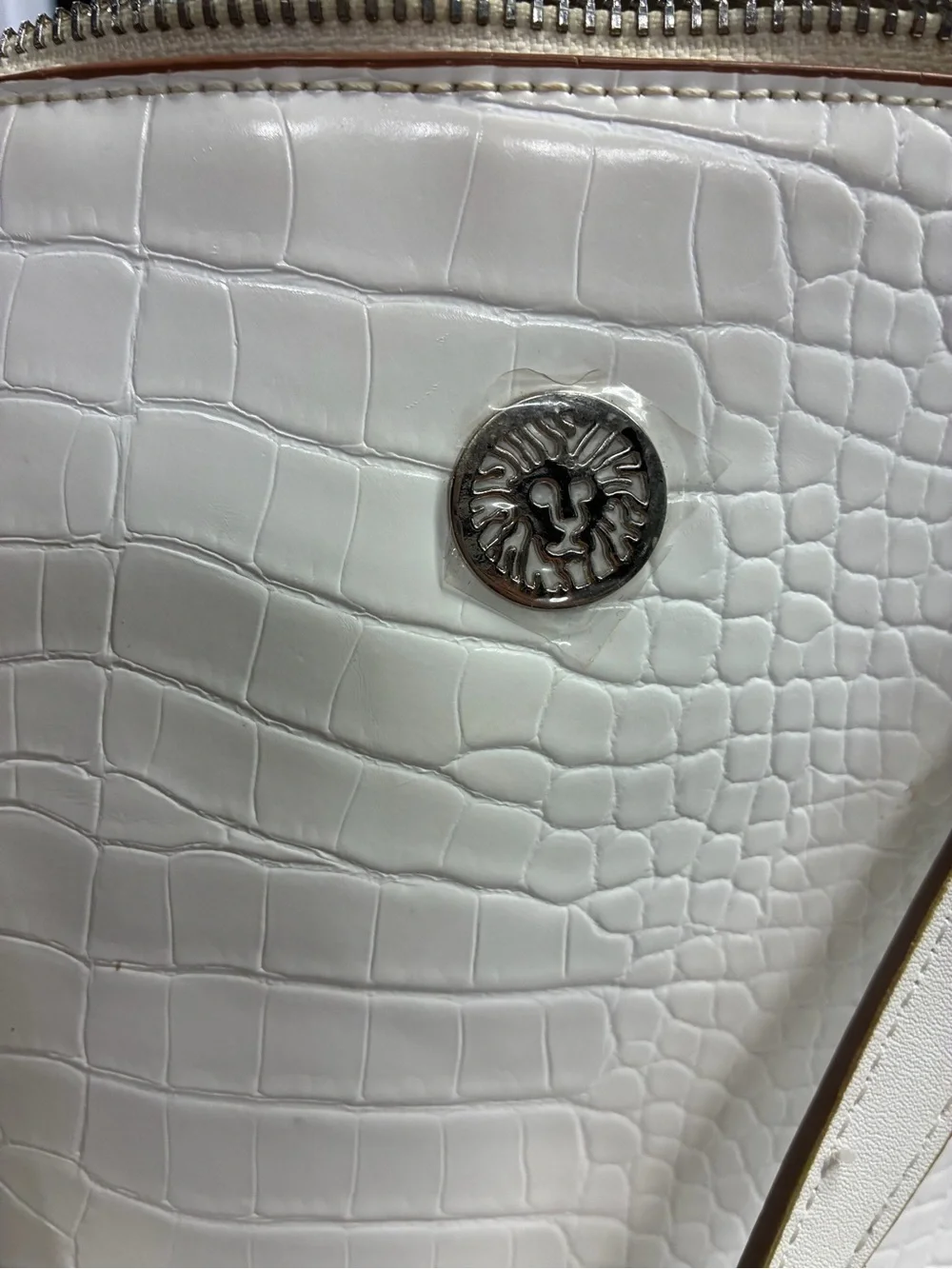 Anne Klein White Croc-Embossed Satchel with Zip Top